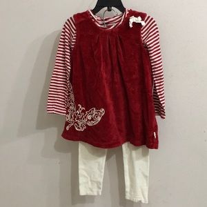 Burt’s Bees Baby Girls Toddler Red and Ecru Velour Jumper Dress Set